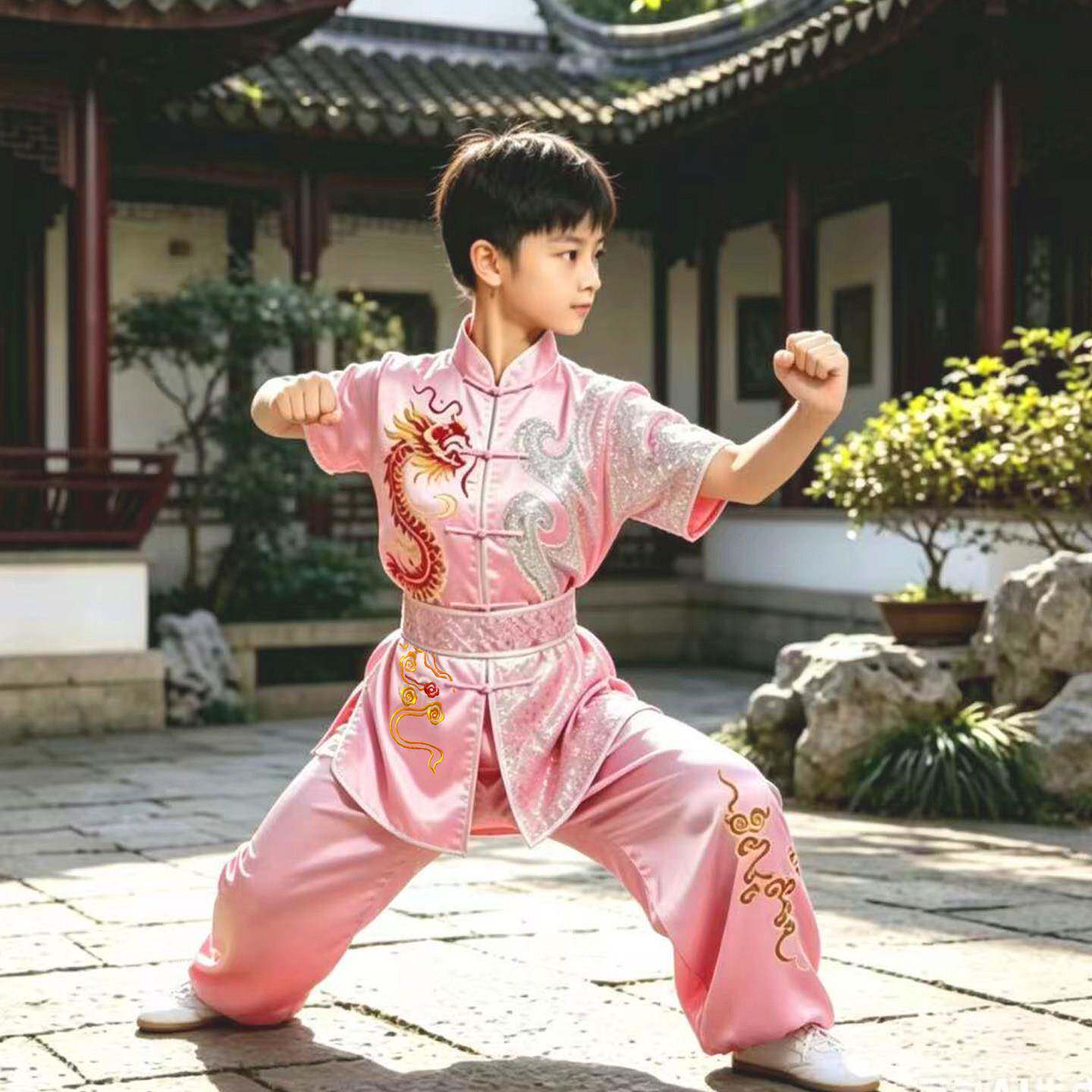 新款刺绣龙武术表演竞赛服男女体考训练练功服套路拳彩服成人儿童