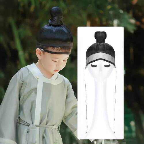 新款直销儿童古装假发帽女童明制抹额儿童假发套一体式汉服书生官
