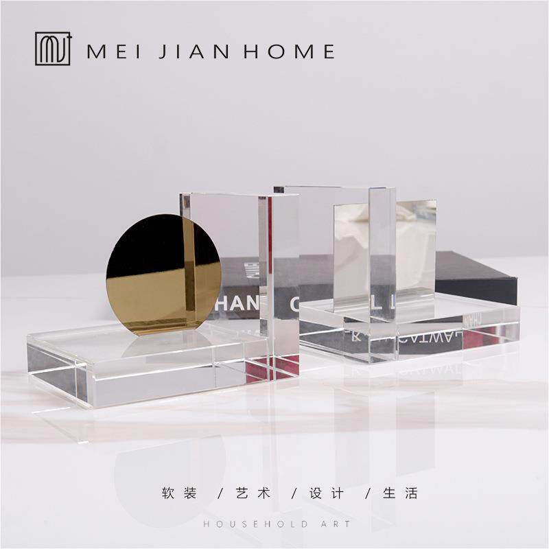简约现代水晶几何书档书靠创意花器样板房书房桌面装饰摆件
