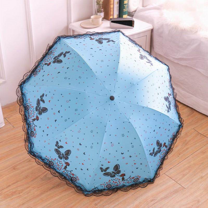 正品晴雨伞清新太阳防伞三晒折叠黑胶防紫外线两用伞韩国蕾小丝花