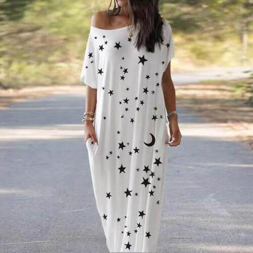 Women's Moon Starry Sky Printed Long Skirt, Sub Short