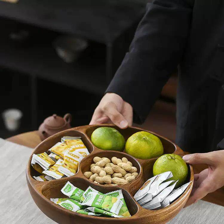 相思木干果盘家用实木托盘长方形喝茶坚果水果盘子高颜值分格餐盘