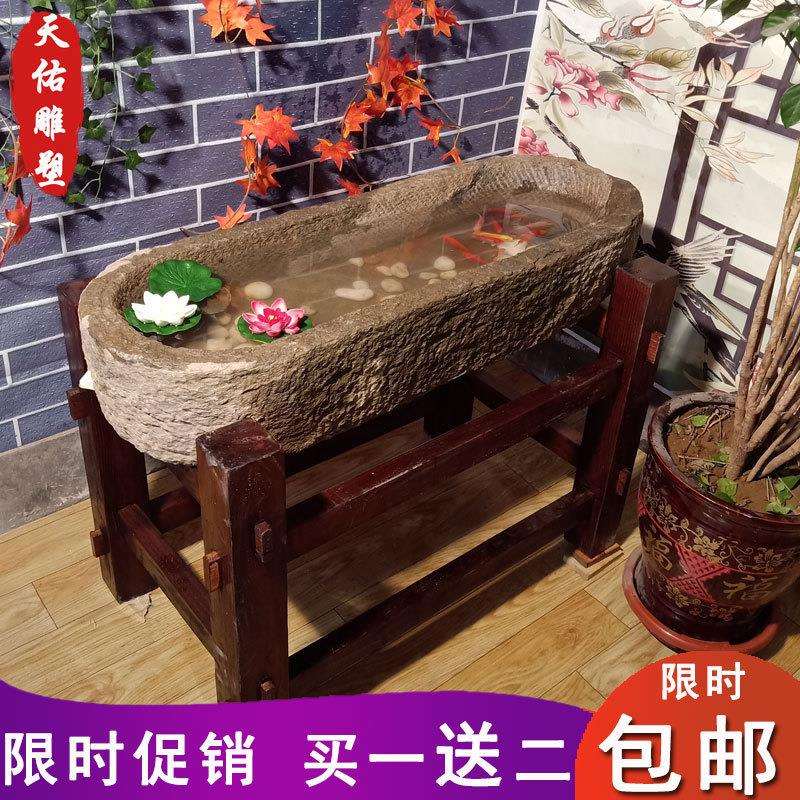 老石槽猪槽牛槽马槽农村老物件鱼缸养鱼盆室内外水景庭院装饰摆件