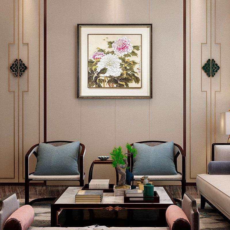 余稚花鸟图国画走廊玄关挂画牡丹荷花新中式客厅装饰画餐厅铜板画