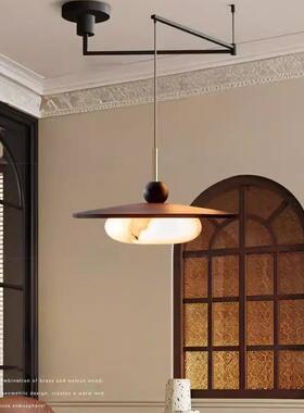 中68桌古风法式胡创桃木纹色灯餐厅吊摇臂可移位餐厅吊灯餐原木意