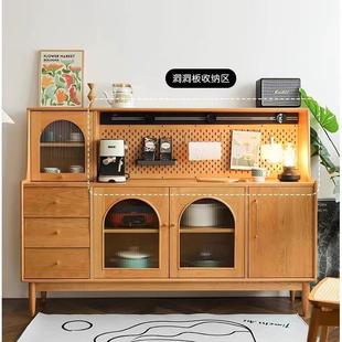 北欧高餐边柜小户型实木茶水柜日式靠墙餐厅储物柜中古酒柜玄关柜
