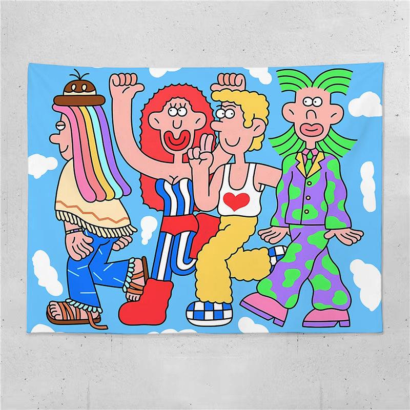 艺术插图卡通背景布学生宿舍房间装修挂布床头暖租房装修墙布