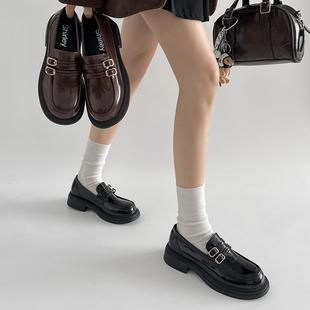复古百搭英伦风厚底小皮鞋女秋冬2026新款棕色增高法式玛丽珍单鞋