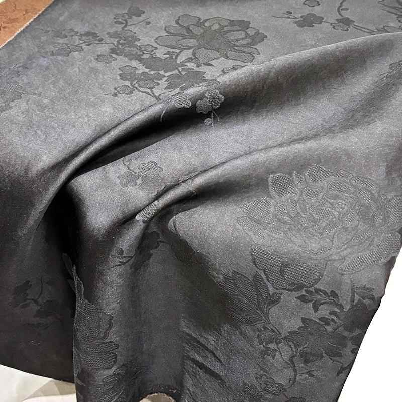 交萝织花香云纱面料过薯莨新中式布国风服装布料提黑色缎面UDJ花
