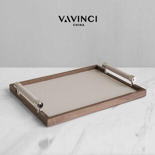 梵其简约现代胡桃木几何托 托盘摆件样板间样品屋展示中心收纳盘