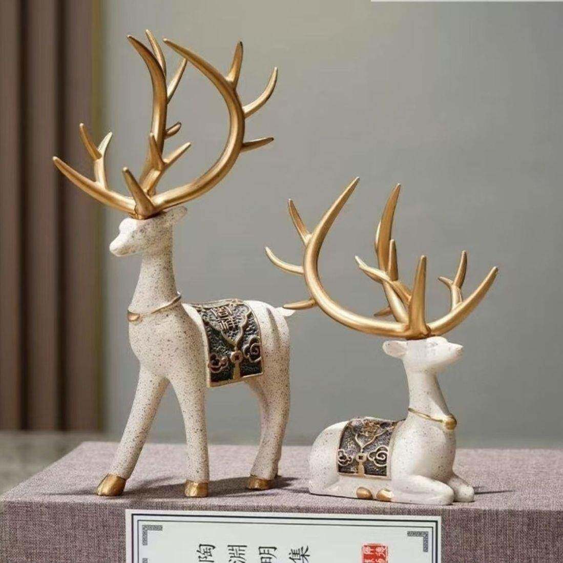 新中式小鹿摆件树脂质感温馨客厅装饰福鹿常见礼物