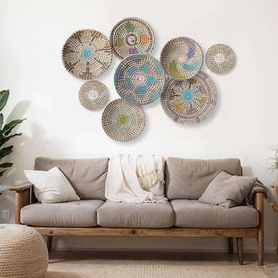 跨境墙饰复古圆形装饰品墙壁波西米亚墙饰软装挂饰海外编织装饰