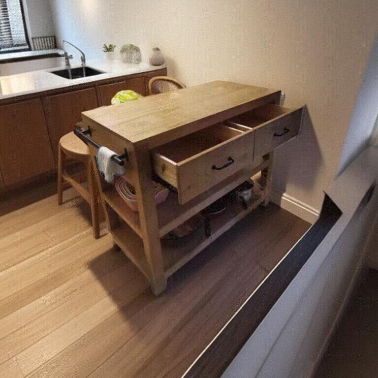 美式覆古实木餐边柜备餐桌咖啡机吧台桌厨移动房中岛台操作料理台图片