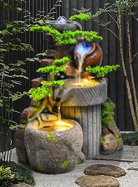大型太阳能假山流水喷泉瀑布造景室内阳台户外庭院水景观鱼池摆件