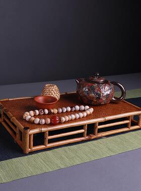 七月七手工竹编梅鹿竹托盘茶具茶道托盘竹制品茶棚席面茶托盘干泡