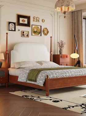 中床风黑色木床家用1米5古KAY床架美式实软包床法复古主卧1米8双