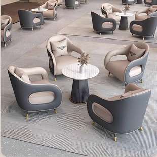 轻奢办公室商务洽谈单人沙发椅子谈判一桌4椅小圆桌洽谈桌椅组合