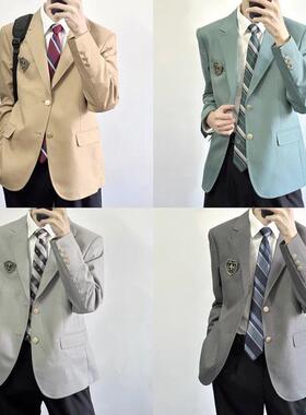 正版dk男生制服西装外套灰色驼色日系学生西服正装全套装