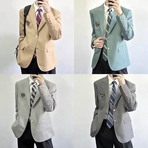 正版dk男生制服西装外套灰色驼色日系学生西服正装全套装