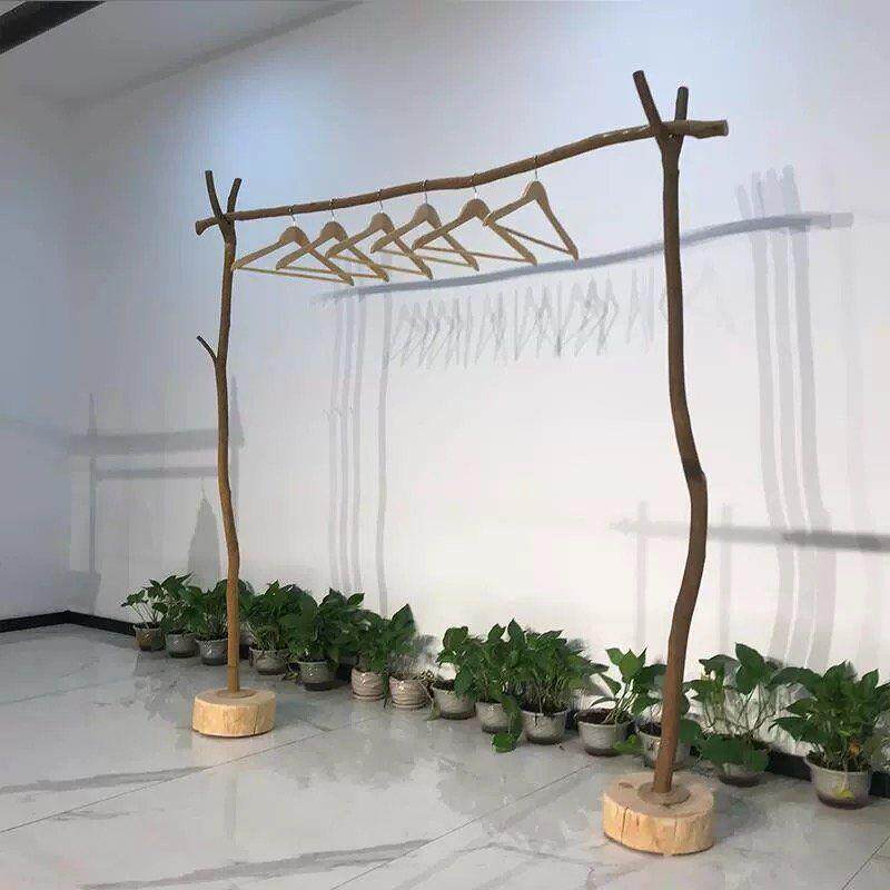 落地式展示架天然原木干树枝去皮手工落地衣帽架衣服收纳挂衣架子