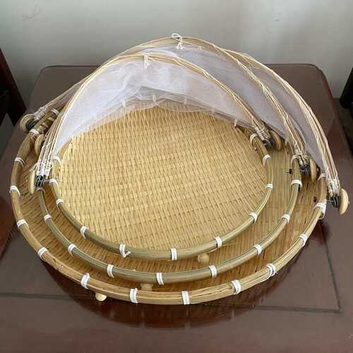 批发竹编制品带纱网竹编篮子家用馒头筐圆簸箕晾晒竹筛子