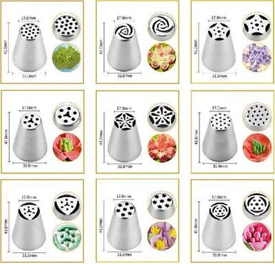 9Pcs Russian Icing Piping Nozzle Set Tulip Cream Pastry
