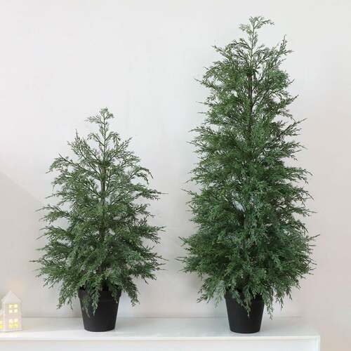 亚马逊新款盆景圣诞树摆件 圣诞节室内外仿真侧柏圣诞树装饰摆设