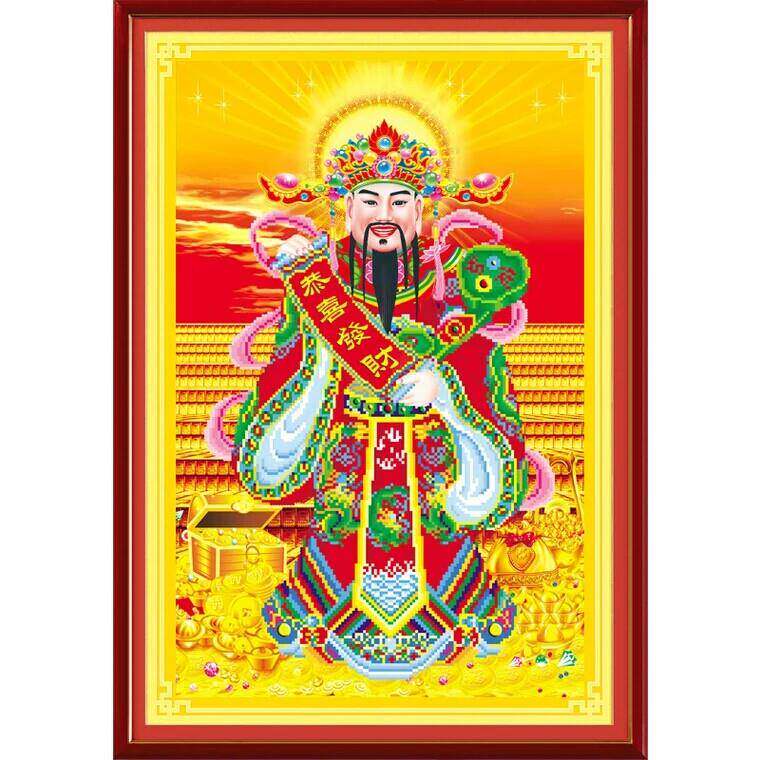 KS色系大幅客厅竖版玄关财神爷新款喜庆手工点钻石十字绣满钻石画