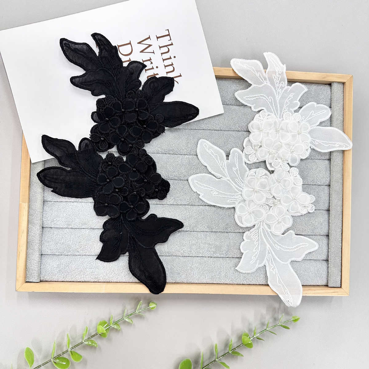 黑白手工钉珠刺绣涤纶diy缝纫花边单边装饰服装衣领辅料配件