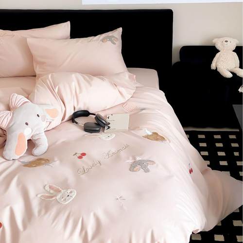 可爱卡通毛巾绣100s全棉磨毛四件套纯棉加厚被套儿童床品