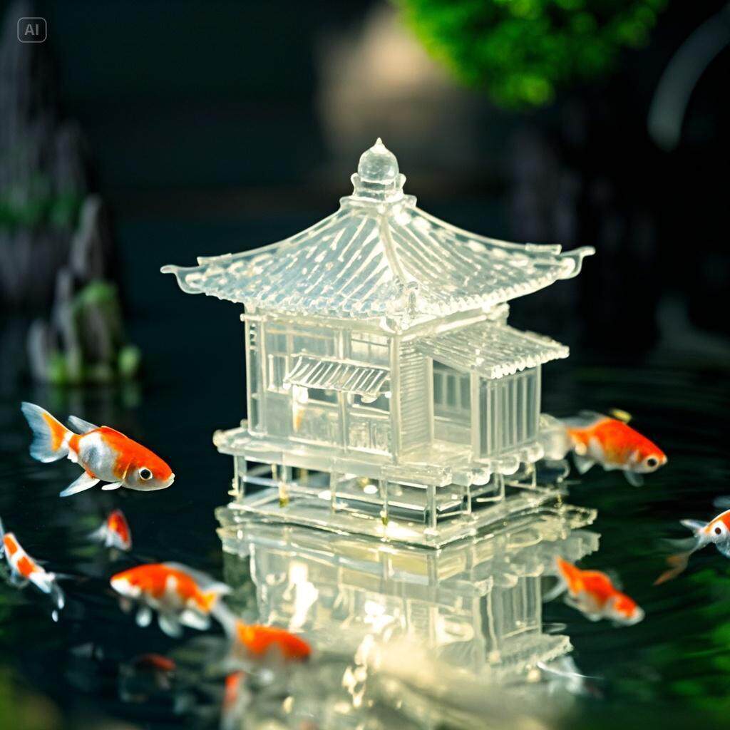 中式古建筑微缩摆件模型假山盆景水陆缸鱼缸造景小摆件微景观