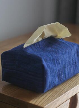 不梵 日式覆古手工手织布老粗布土布艺抽纸盒大号客厅茶桌纸巾袋