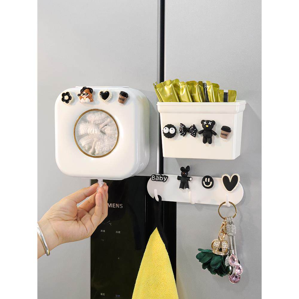 创意强力磁吸无痕挂钩冰箱贴一次性保鲜膜套收纳盒多功能置物收纳