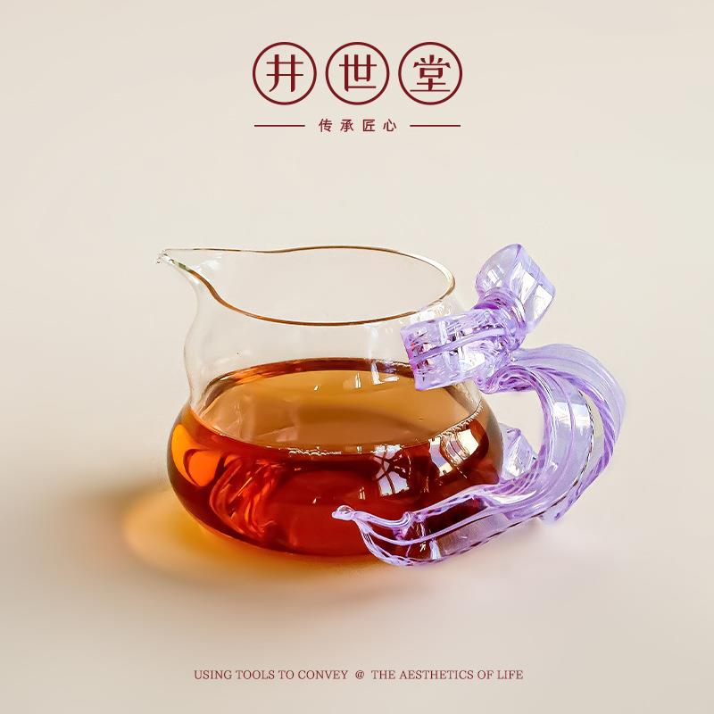 井世堂新款冰丝蝴蝶结高颜值高硼硅玻璃公道杯高档茶水分茶器茶海
