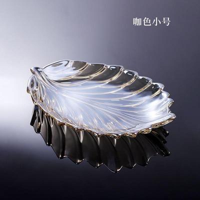 高档轻奢结婚客厅叶子盘果欧式色玻平盘水晶璃水果盘糖果盘家用树