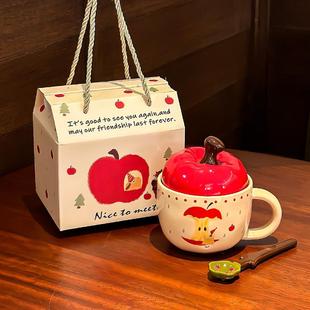 圣诞苹果马克杯带盖勺可爱水杯女生创意情侣生日礼物咖啡杯子