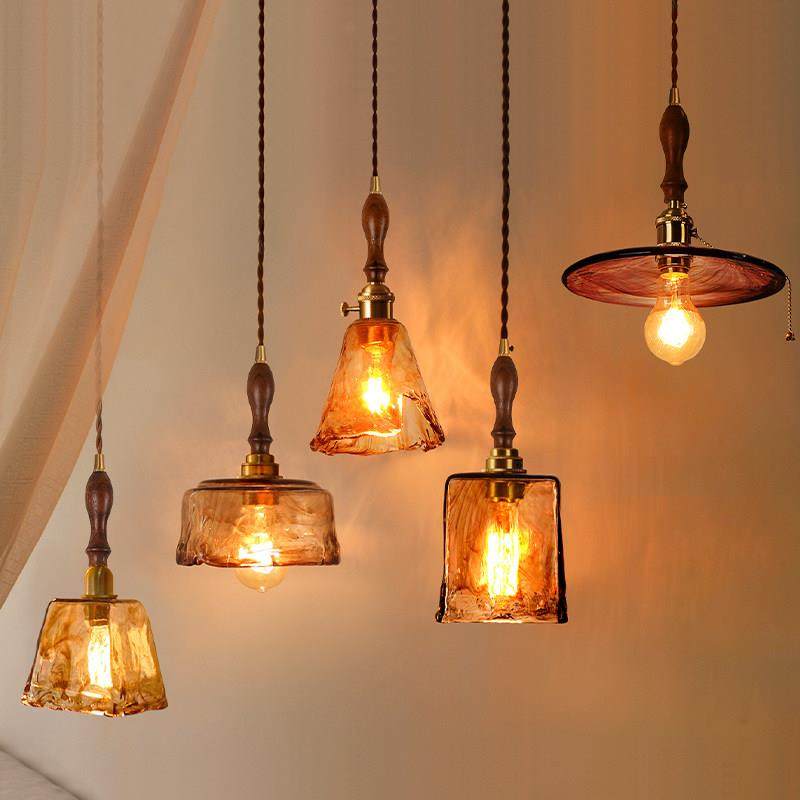 卧室床头怀旧民宿酒吧台小黄铜三头餐厅创意日式复古门店中古吊灯