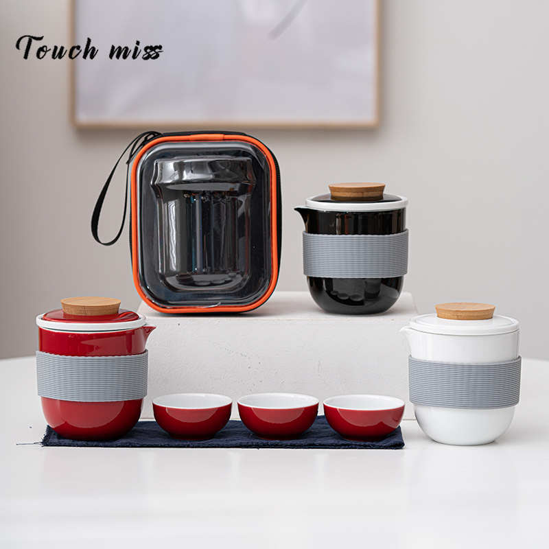 TOUCH MISS陶瓷快客杯一壶三杯旅行茶具套装户外便携包式简约随身