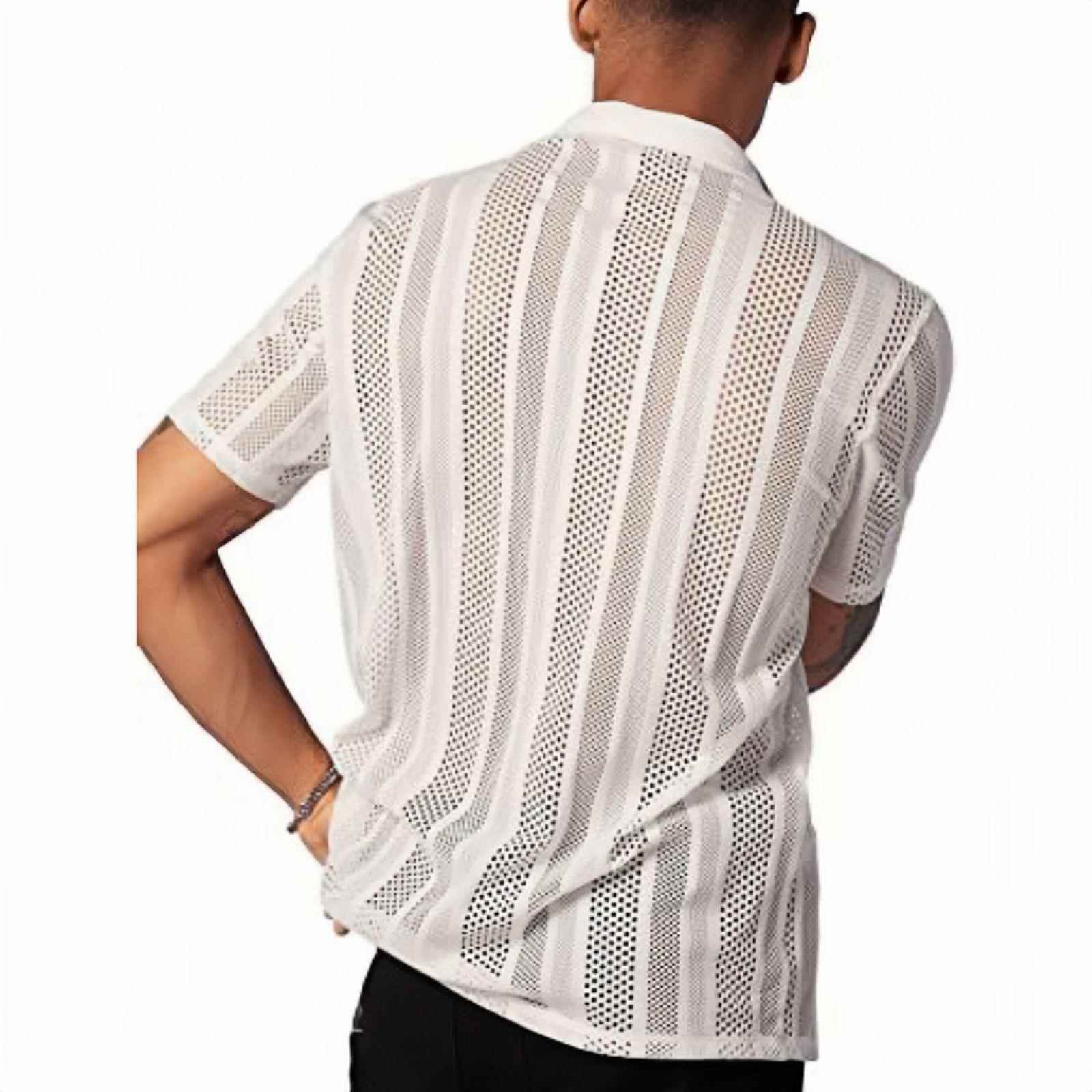 Mens Shirt Street Casual Button Knit Short Sleeve Tops