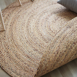 菲尔手工水草编织地毯圆形北欧简约近黄麻地毯客厅卧室床边毯定制