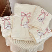 可爱蝴蝶结兔子浴巾女家用洗澡大人纯棉不掉毛吸水速干珊瑚绒裹巾