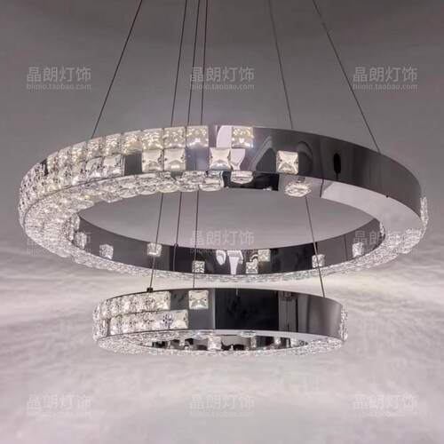 现代轻奢客厅吊灯高级感创意艺术水晶餐厅灯意式极简主厅圆环吊灯