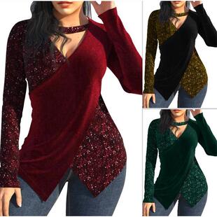 patchwork sequined collar hanging long Women neck