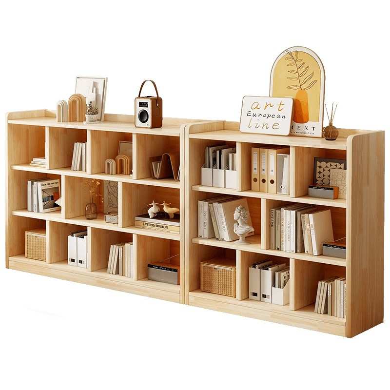 简易书架落地置物架格子柜家用靠墙收纳组合柜矮柜儿童实木书柜