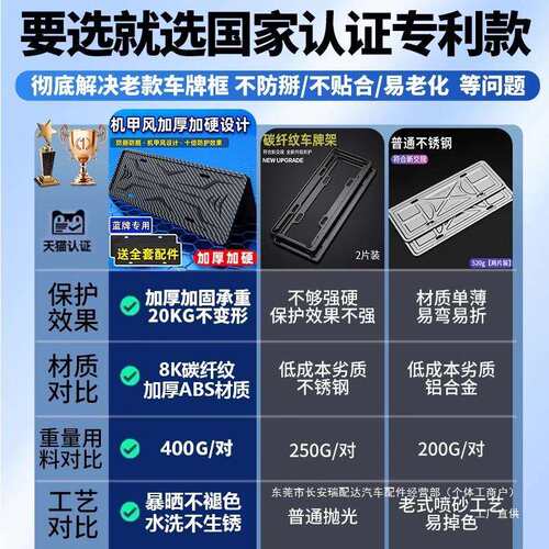 加厚车牌边框新能源绿牌牌照框碳纤维汽车车牌架保护框牌照架瑞配