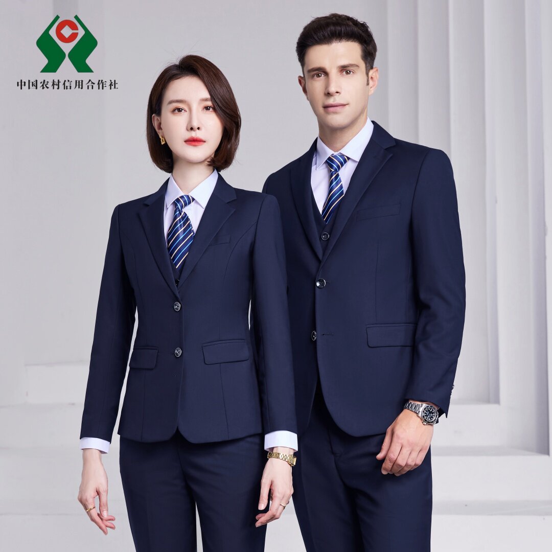农商行西服套装男女职业套装农村信用社工装工作服银行蓝条纹衬衣