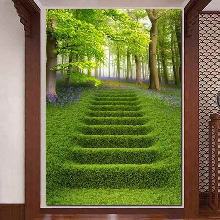 草地绿色护眼风景山水树木森林装饰挂画大自然仙境植物绿树背景墙图片