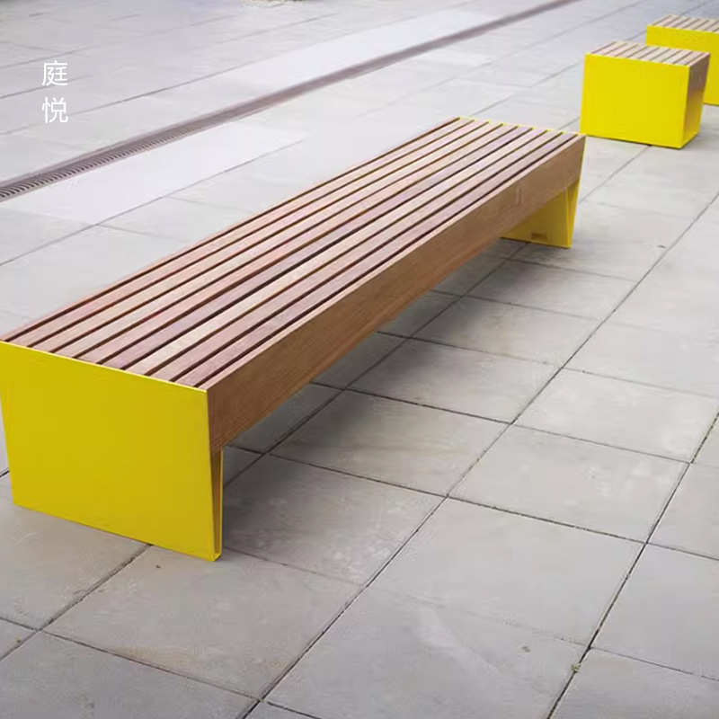 户外不锈钢公园椅子室外防腐木塑木休闲座椅小区休息椅广场椅长椅