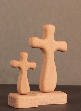 赞美系列榉木摆件/手持手握十字架 实木十字架摆件工艺品