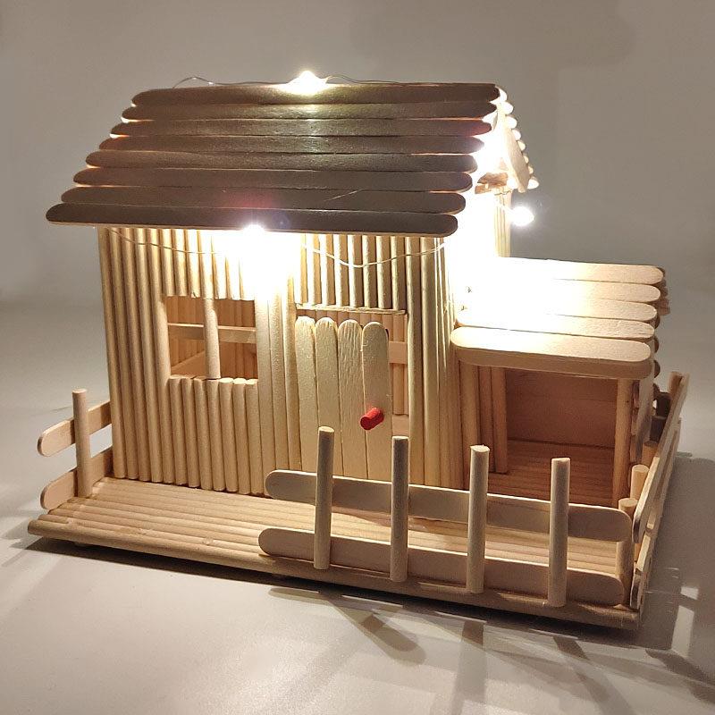 建筑小木屋模型雪糕棒diy手工环保主题模型材料冰棒棍幼儿园房子